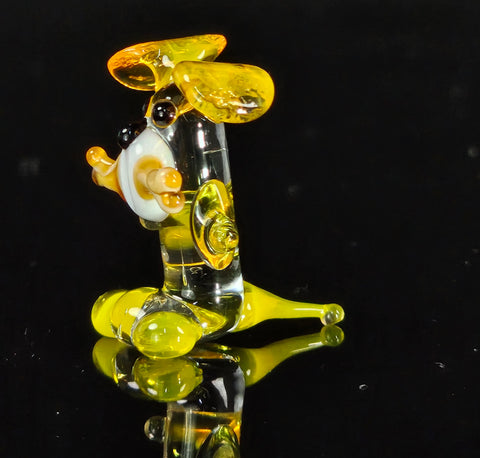 Yellow Dog W Bone Figurine, Mini Glass Murano Quality Lampworking Glass Figurine, Hand Made In Ukraine, A Great Addition To Your Collection