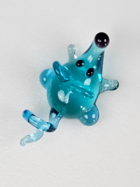 Light Blue Mouse Figurine, Mini Glass Murano Quality Lampworking Glass Figurine, Hand Made In Ukraine, A Great Addition To Your Collection