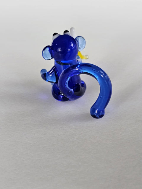Blue Monkey W Banana Figurine, Mini Glass Murano Quality Lampworking Glass Figurine, Hand Made In Ukraine, A Great Addition To Your Collection
