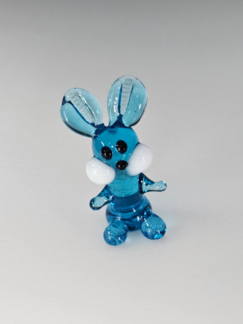 Light Blue Rabbit Figurine, Mini Glass Murano Quality Lampworking Glass Figurine, Hand Made In Ukraine, A Great Addition To Your Collection