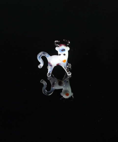 White Cow Figurine, Mini Glass Murano Quality Lampworking Glass Figurine, Hand Made In Ukraine, A Great Addition To Your Collection