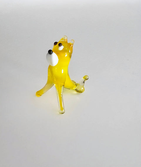 Yellow Dog Figurine, Mini Glass Murano Quality Lampworking Glass Figurine, Hand Made In Ukraine, A Great Addition To Your Collection