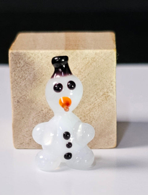 Snowman In Black Hat Figurine, Mini Glass Murano Quality Lampworking Glass Figurine, Hand Made In Ukraine, A Great Addition To Your Collection