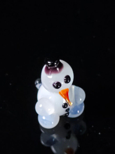 Snowman In Black Hat Figurine, Mini Glass Murano Quality Lampworking Glass Figurine, Hand Made In Ukraine, A Great Addition To Your Collection