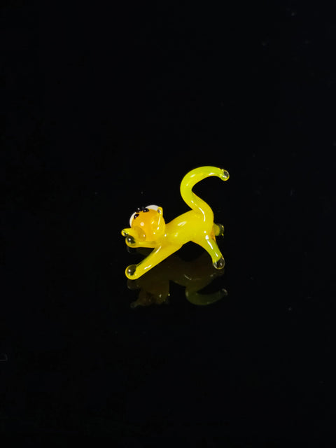 Yellow Cat Figurine, Mini Glass Murano Quality Lampworking Glass Figurine, Hand Made In Ukraine, A Great Addition To Your Collection
