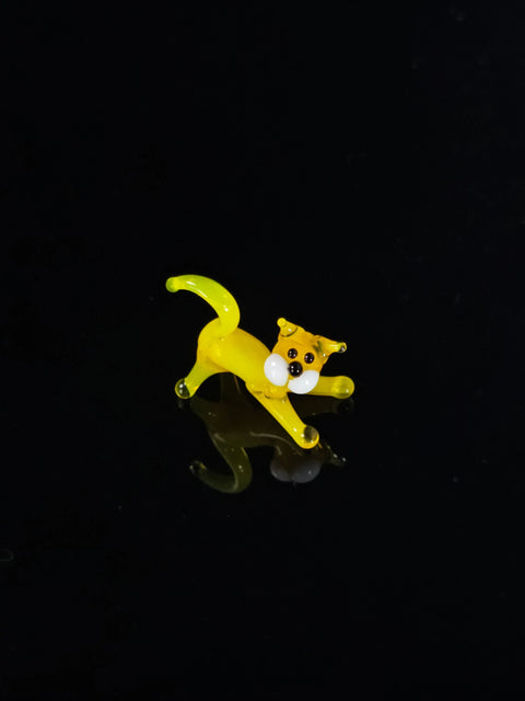 Yellow Cat Figurine, Mini Glass Murano Quality Lampworking Glass Figurine, Hand Made In Ukraine, A Great Addition To Your Collection