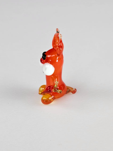 Orange Glass Rabbit W Carrot Figurine, Handmade Murano Quality Design - Small