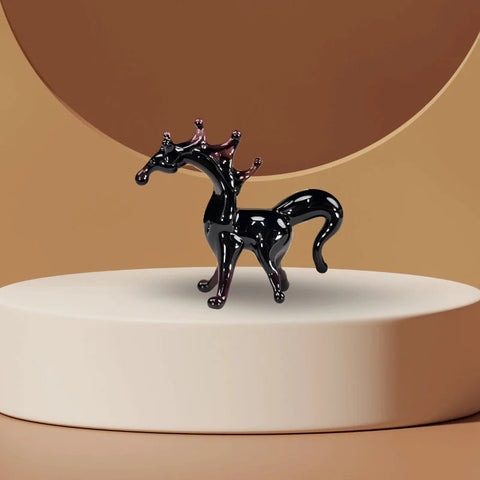 Black Glass Horse Figurine, Handmade Murano Quality Design - Small