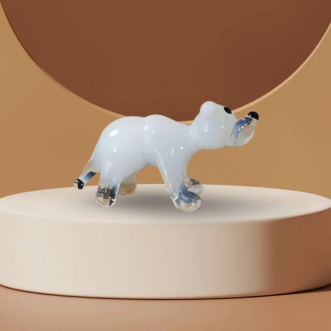 Glass Polar Bear Figurine, Handmade Murano Quality Design - Small