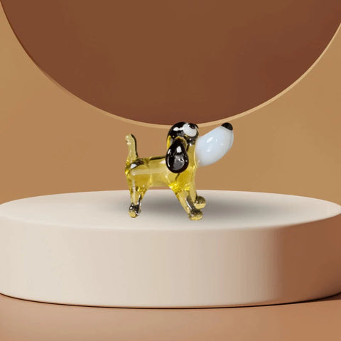 Amber Dog Figurine, Mini Glass Murano Quality Lampworking Glass Figurine, Hand Made In Ukraine, A Great Addition To Your Collection