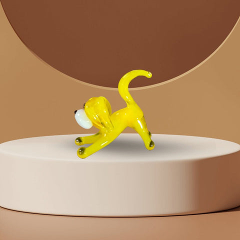 Yellow Dog Figurine, Mini Glass Murano Quality Lampworking Glass Figurine, Hand Made In Ukraine, A Great Addition To Your Collection