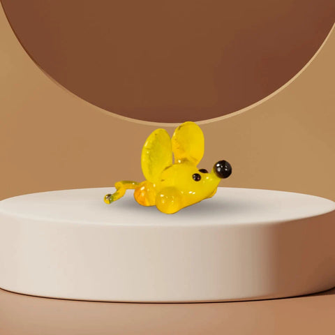 Yellow Mouse Figurine, Mini Glass Murano Quality Lampworking Glass Figurine, Hand Made In Ukraine, A Great Addition To Your Collection