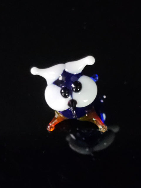 Blue Owl Figurine, Mini Glass Murano Quality Lampworking Glass Figurine, Hand Made In Ukraine, A Great Addition To Your Collection