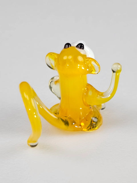 Yellow Monkey Figurine, Mini Glass Murano Quality Lampworking Glass Figurine, Hand Made In Ukraine, A Great Addition To Your Collection