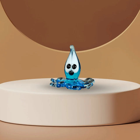 Blue Squid Figurine, Mini Glass Murano Quality Lampworking Glass Figurine, Hand Made In Ukraine, A Great Addition To Your Collection