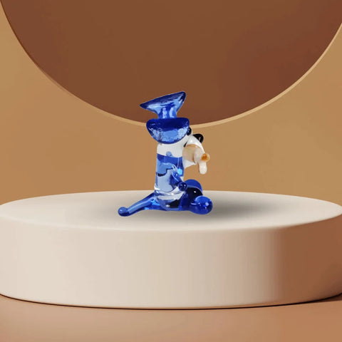 Blue Dog W Bone Figurine, Mini Glass Murano Quality Lampworking Glass Figurine, Hand Made In Ukraine, A Great Addition To Your Collection