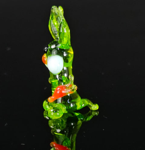 Green Rabbit W Carrot Figurine, Mini Glass Murano Quality Lampworking Glass Figurine, Hand Made In Ukraine, A Great Addition To Your Collection