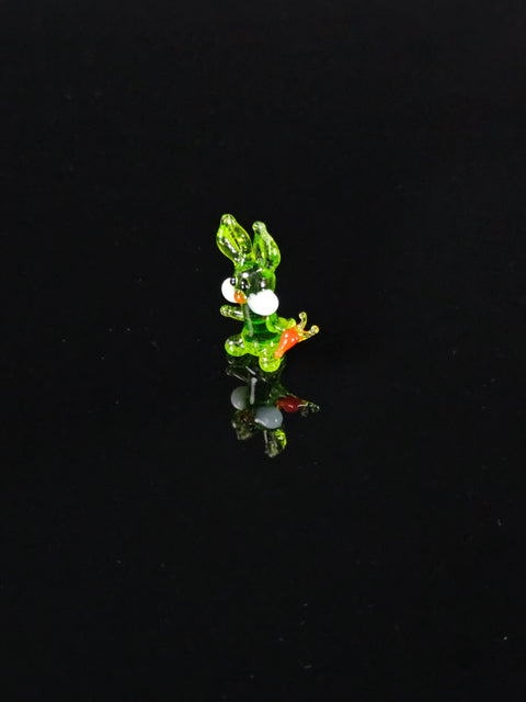 Green Rabbit W Carrot Figurine, Mini Glass Murano Quality Lampworking Glass Figurine, Hand Made In Ukraine, A Great Addition To Your Collection