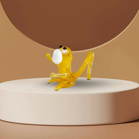 Yellow Monkey Figurine, Mini Glass Murano Quality Lampworking Glass Figurine, Hand Made In Ukraine, A Great Addition To Your Collection