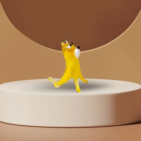 Yellow Dog Figurine, Mini Glass Murano Quality Lampworking Glass Figurine, Hand Made In Ukraine, A Great Addition To Your Collection