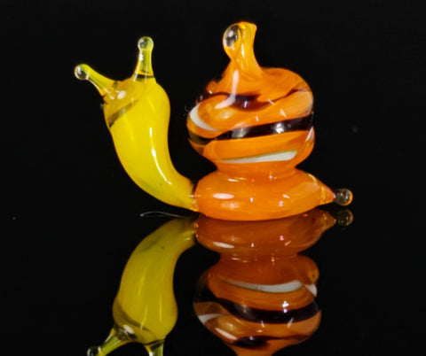 Orange Glass Snail Figurine, Handmade Murano Quality Design - Small