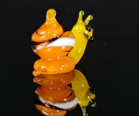 Orange Glass Snail Figurine, Handmade Murano Quality Design - Small