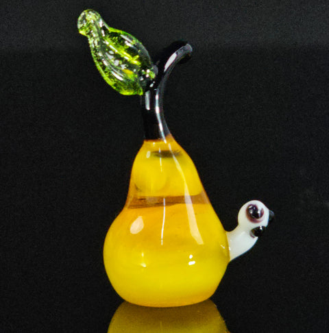 Pear Glass With Worm Figurine, Handmade Murano Quality Design - Small