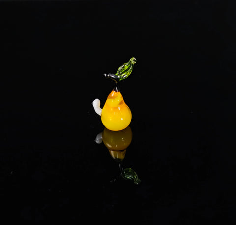 Pear With Worm Figurine, Mini Glass Murano Quality Lampworking Glass Figurine, Hand Made In Ukraine, A Great Addition To Your Collection