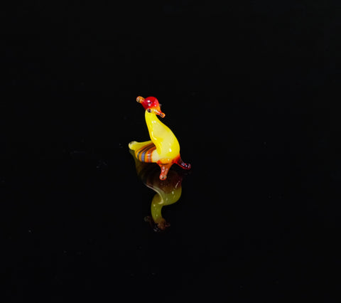 Yellow Peacock Figurine, Mini Glass Murano Quality Lampworking Glass Figurine, Hand Made In Ukraine, A Great Addition To Your Collection