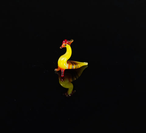 Yellow Peacock Figurine, Mini Glass Murano Quality Lampworking Glass Figurine, Hand Made In Ukraine, A Great Addition To Your Collection