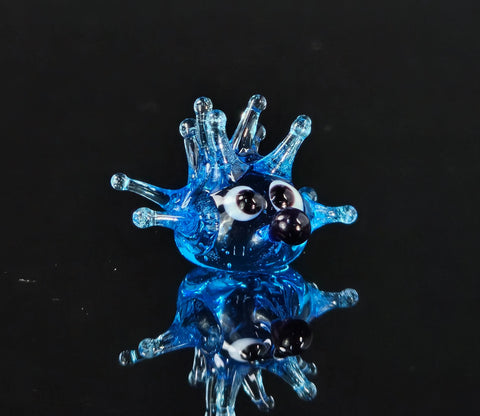 Aqua Sea Urchin Figurine, Mini Glass Murano Quality Lampworking Glass Figurine, Hand Made In Ukraine, A Great Addition To Your Collection