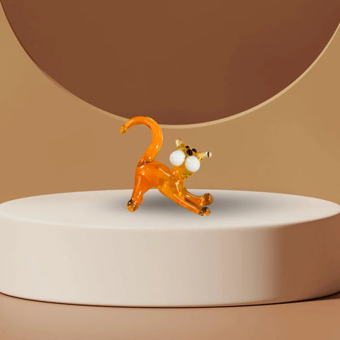 Orange Cat Figurine, Mini Glass Murano Quality Lampworking Glass Figurine, Hand Made In Ukraine, A Great Addition To Your Collection