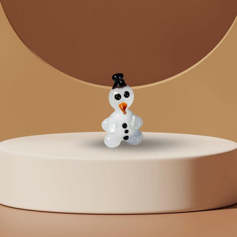 Snowman In Black Hat Figurine, Mini Glass Murano Quality Lampworking Glass Figurine, Hand Made In Ukraine, A Great Addition To Your Collection