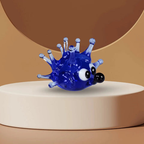 Blue Sea Urchin Figurine, Mini Glass Murano Quality Lampworking Glass Figurine, Hand Made In Ukraine, A Great Addition To Your Collection