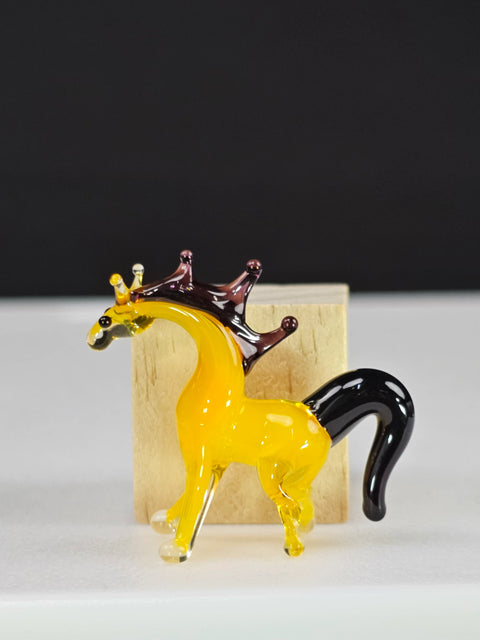 Yellow Horse Figurine, Mini Glass Murano Quality Lampworking Glass Figurine, Hand Made In Ukraine, A Great Addition To Your Collection
