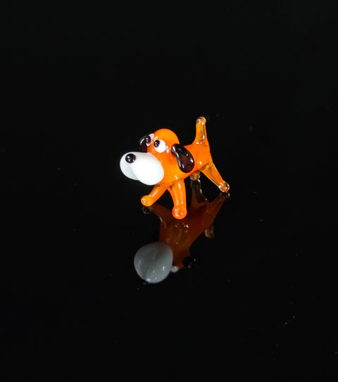 Orange Dog Figurine, Mini Glass Murano Quality Lampworking Glass Figurine, Hand Made In Ukraine, A Great Addition To Your Collection