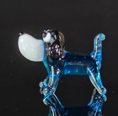 Light Blue Dog Figurine, Mini Glass Murano Quality Lampworking Glass Figurine, Hand Made In Ukraine, A Great Addition To Your Collection