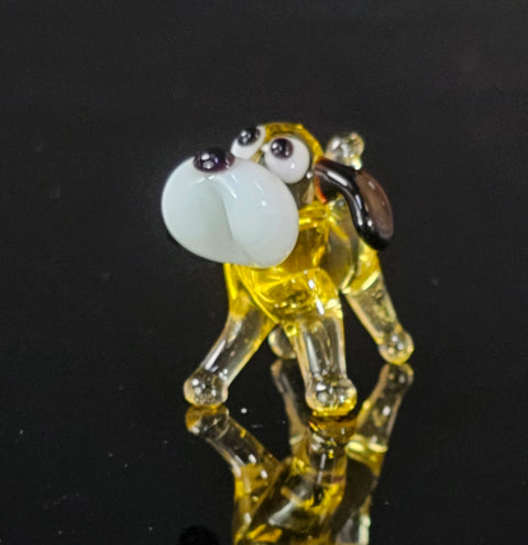 Amber Dog Figurine, Mini Glass Murano Quality Lampworking Glass Figurine, Hand Made In Ukraine, A Great Addition To Your Collection