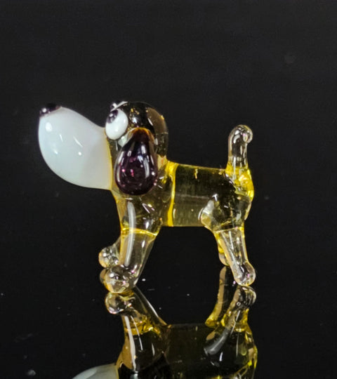 Amber Dog Figurine, Mini Glass Murano Quality Lampworking Glass Figurine, Hand Made In Ukraine, A Great Addition To Your Collection