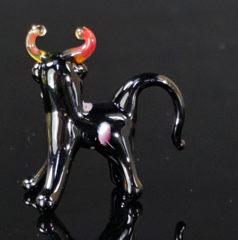 Black Cow Figurine, Mini Glass Murano Quality Lampworking Glass Figurine, Hand Made In Ukraine, A Great Addition To Your Collection