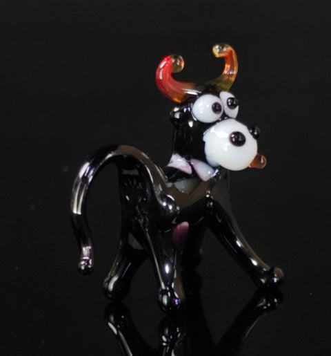 Black Cow Figurine, Mini Glass Murano Quality Lampworking Glass Figurine, Hand Made In Ukraine, A Great Addition To Your Collection
