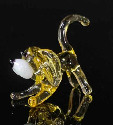 Amber Dog Figurine, Mini Glass Murano Quality Lampworking Glass Figurine, Hand Made In Ukraine, A Great Addition To Your Collection