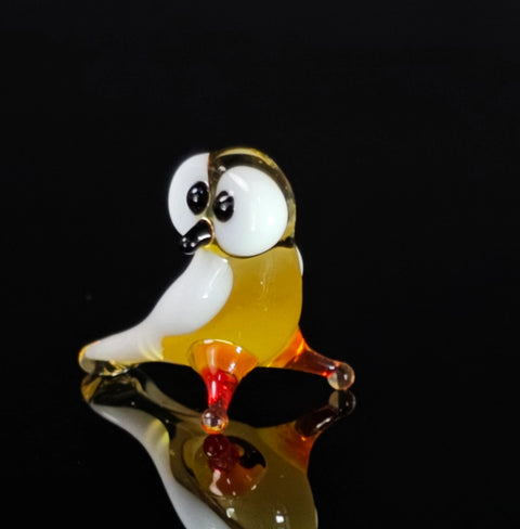 Amber Owl Figurine, Mini Glass Murano Quality Lampworking Glass Figurine, Hand Made In Ukraine, A Great Addition To Your Collection
