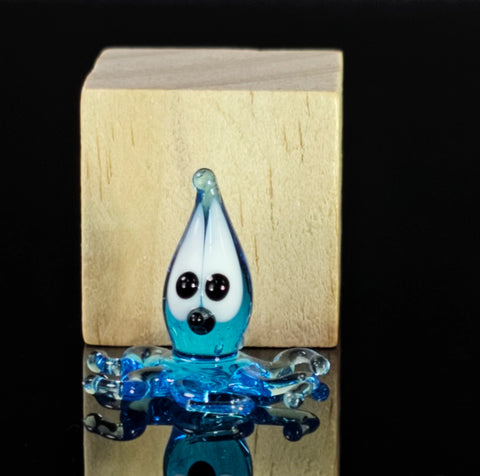 Blue Squid Figurine, Mini Glass Murano Quality Lampworking Glass Figurine, Hand Made In Ukraine, A Great Addition To Your Collection