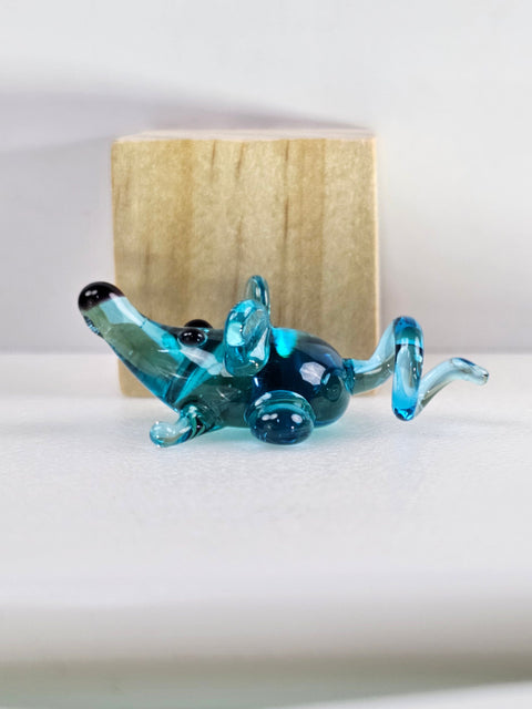 Light Blue Mouse Figurine, Mini Glass Murano Quality Lampworking Glass Figurine, Hand Made In Ukraine, A Great Addition To Your Collection