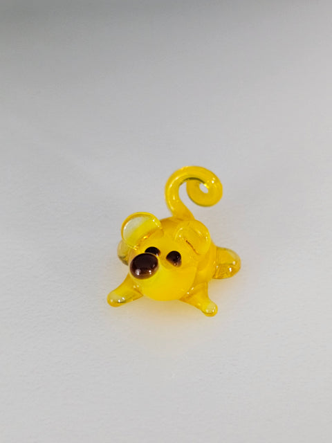 Yellow Mouse Figurine, Mini Glass Murano Quality Lampworking Glass Figurine, Hand Made In Ukraine, A Great Addition To Your Collection