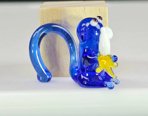 Blue Monkey W Banana Figurine, Mini Glass Murano Quality Lampworking Glass Figurine, Hand Made In Ukraine, A Great Addition To Your Collection
