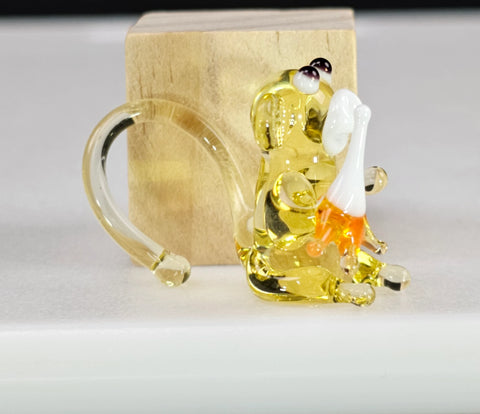 Amber Monkey W Banana Figurine, Mini Glass Murano Quality Lampworking Glass Figurine, Hand Made In Ukraine, A Great Addition To Your Collection