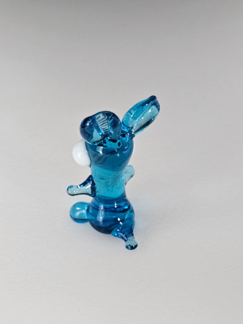 Light Blue Rabbit Figurine, Mini Glass Murano Quality Lampworking Glass Figurine, Hand Made In Ukraine, A Great Addition To Your Collection