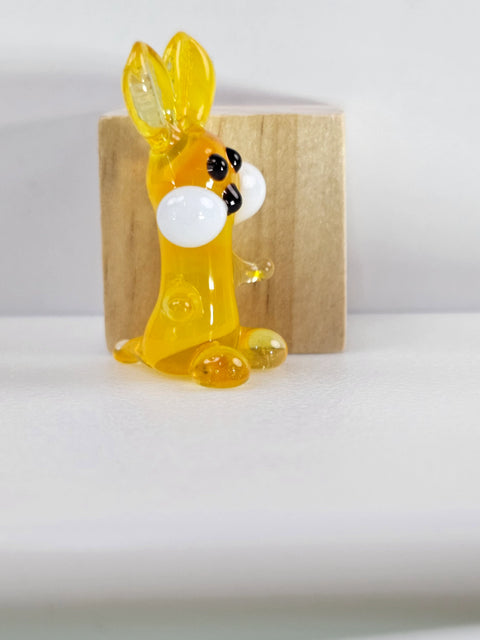 Yellow Rabbit Figurine, Mini Glass Murano Quality Lampworking Glass Figurine, Hand Made In Ukraine, A Great Addition To Your Collection